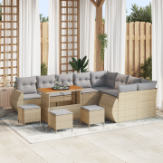 vidaXL 13-delars trädgårdsoffaset med kuddar beige poly rattan akacia