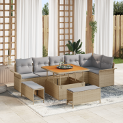 vidaXL 9-delat trädgårdsoffaset med kuddar Beige Poly Rattan Akacia