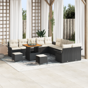 vidaXL 13-delars trädgårdssoffa med kuddar Svart Poly Rattan Acacia