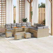 vidaXL 14-delars trädgårdsofa set med kuddar beige polyrotting akacia