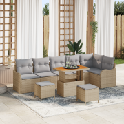 vidaXL 9 Delars Trädgårdsoffgrupp med Kuddar Beige Poly Rattan Akacia
