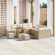 vidaXL 13-delad Trädgårdsoffset med Kuddar Beige Poly Rattan Akacia