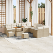 vidaXL 13 Delar Trädgårdsoffa Set med Kuddar Beige Poly Rattan Akacia