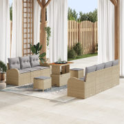 vidaXL 10-delars trädgårdsoffset med kuddar Beige Poly-Rotting Akacia