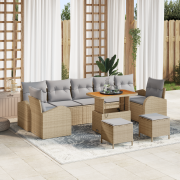 vidaXL 10-delad Trädgårdsoffgrupp med kuddar Beige Poly Rattan Akacia