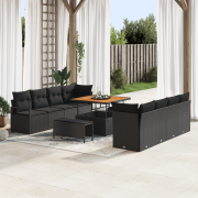 vidaXL 11-delad Trädgårdssoffa Set med Kuddar Svart Poly Rattan Akacia