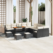 vidaXL 14-delat trädgårdsofa set med kuddar svart poly rattan akacia