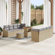 vidaXL 11-delad Trädgårdssoffa Set med Kuddar Beige Poly Rattan Akacia