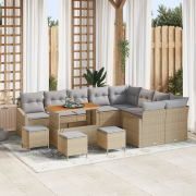 vidaXL 13-delars Trädgårdsoff Set med Kuddar Beige Poly Rattan Akacia