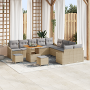 vidaXL 13-delars trädgårdsoffset med kuddar Beige Poly Rattan