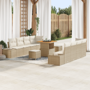 vidaXL 11-delars trädgårdsssoffor med kuddar Beige Polyrotang Akacia