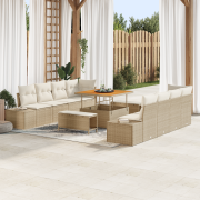 vidaXL 11-delars Trädgårdsoffasett med kuddar Beige Poly Rattan Akacia