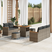 vidaXL 8-delad trädgårdsoffasats med kuddar Grå Poly Rattan Acacia