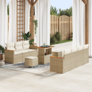 vidaXL 10-delat Trädgårdssoffset med kuddar Beige Poly Rattan Akacia