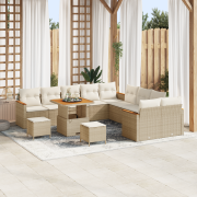 vidaXL 13-delad trädgårdssoff-set med kuddar beige poly rattan akacia