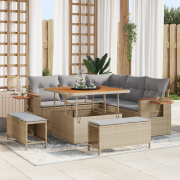vidaXL 8-delars Trädgårdsoffasett med kuddar Beige Poly Rattan Akacia
