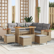 vidaXL 9-delat trädgårdsoffaset med kuddar beige poly rattan akacia