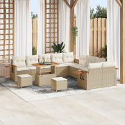 vidaXL 13-delars trädgårdsoff set med kuddar beige poly rattan akaciat...