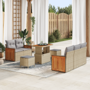 vidaXL 8 Delar Trädgårdsoffset Med Kuddar Beige Poly Rattan Akacia
