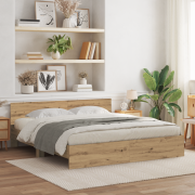 vidaXL Sängram med huvudgavel Hantverksmässig Ek 180x200 cm Konstruera...