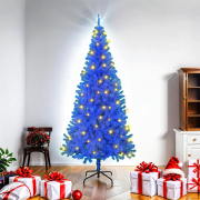 vidaXL Konstgjord julgran med 300 LED-lampor Blå 180 cm PVC