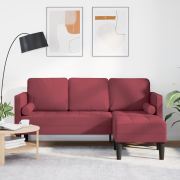 vidaXL 3-sits L-formad soffa vinröd 160 cm tyg