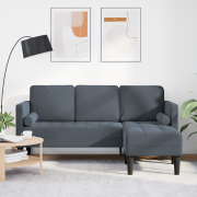 vidaXL 3-sits soffa med chaise L-format mörkgrå 160 cm sammet