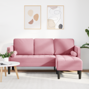 vidaXL 3-sitssoffa med chaise L-formad ljusrosa 160 cm sammet