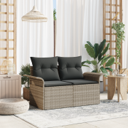 vidaXL 2-Sits Trädgårdsoffa med Kuddar Ljusgrå Poly Rattan
