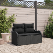 vidaXL 2-Sits Soffa för Trädgård med Kuddar Svart Poly Rattan