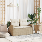 vidaXL 2-sits trädgårdssoffa med förvaring & kuddar beige poly rattan
