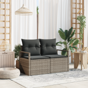 vidaXL 2-Sits Trädgårdsoffa med Kuddar Grå Poly Rattan