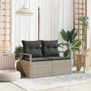 vidaXL 2-Sits Trädgårdsoffa med Förvaring och Kuddar Grå Poly Rattan