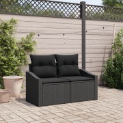 vidaXL 2-Sits Trädgårdsoffa med Förvaring&Kuddar Svart Poly Rattan