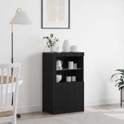 vidaXL Sideboard med LED-lampor svart ek 60,5x37x100 cm