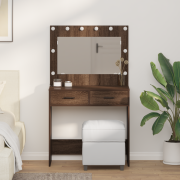 vidaXL Sminkbord med LED-lampor brun ek 78,5x41x135 cm
