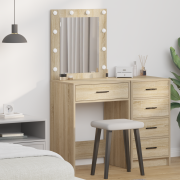 vidaXL Sminkbord med LED-lampor sonoma ek 50x41x135 cm
