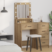 vidaXL Sminkbord med LED-lampor artisan ek 79x41x135 cm
