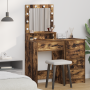 vidaXL Sminkbord med LED-lampor rökt ek 50x41x135 cm