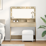 vidaXL Sminkbord med LED-lampor sonoma-ek 100x41x135 cm