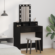 vidaXL Sminkbänk med LED-lampor svart ek 79x41x140 cm