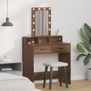vidaXL Sminkbord med LED-lampor brun ek 79x41x140 cm