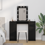 vidaXL Sminkbord med LED-lampor svart ek 102x33x135 cm
