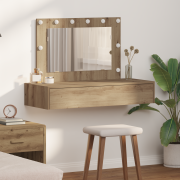 vidaXL Väggmonterat sminkbord med LED-lampor artisan ek