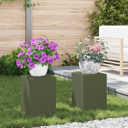 vidaXL Planteringslåda för utomhusbruk 2 st olivgrön 24x24x35 cm stål