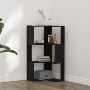 vidaXL Hörnbokhylla 3 hyllplan svart ek 50x50x102 cm konstruerat trä