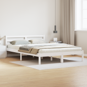 vidaXL Sängram med huvudgavel vit 160x210 cm massiv furu