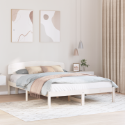 vidaXL Sängram med nackstöd Vit 160x200 cm Massivt trä Tall