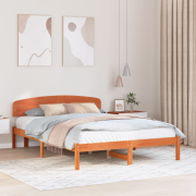vidaXL Sängram med huvudgavel Vaxbrun 150x200 cm Massiv trä Tall