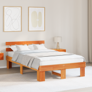 vidaXL Sängram med huvudgavel Vaxbrun 140x190 cm Massivt tallträ